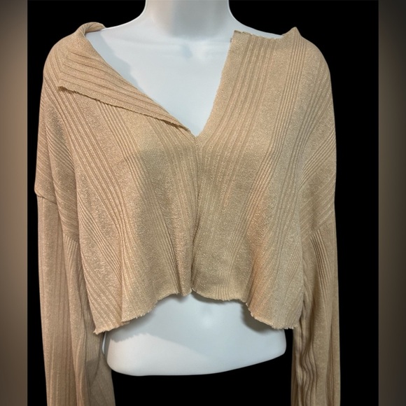 Beige Cropped Knit Sweater, GUC, Size L - Picture 3 of 3
